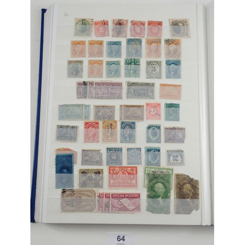 64 - Canada & USA: Large blue 64 page stockbook full of mint & used stamps. Mainly defin & commem and als... 