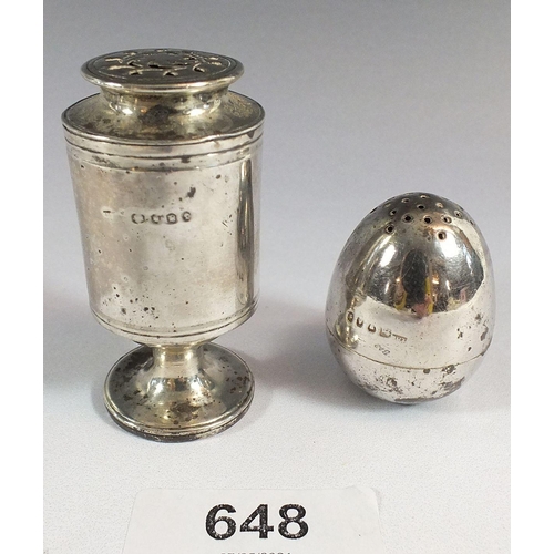 648 - Two Victorian silver pepper pots, London 1845 by C&G Fox and London 1876