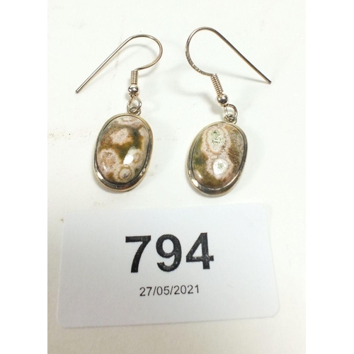 794 - A pair of silver and hardstone set earrings