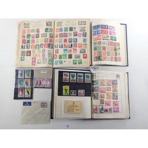 91 - Small box of 3 All World stamp albums; 2 well-filled 