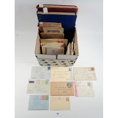 92 - Box of GB, Br Empire & ROW stamps in albums/stockbook (5) and on cover/entires/PC, mainly from KGV-K... 