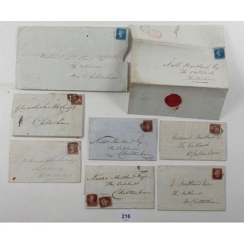 216 - GB: Collection of 8 QV covers & entires from 1845-7 period. Five of the 1d Reds have Lombard Street ... 