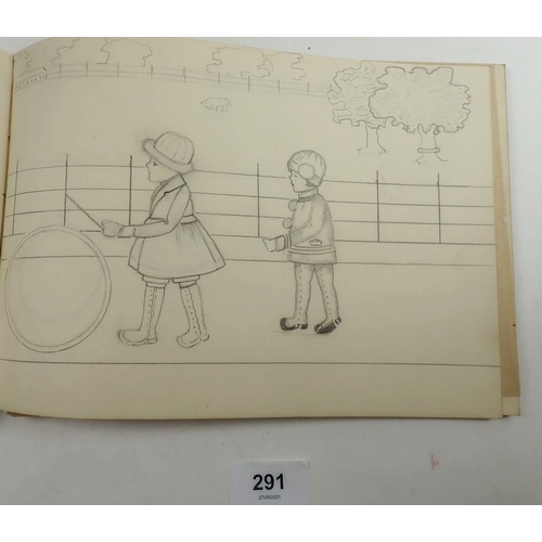 291 - A 1920s sketch book with childrens illustrations by M.E. Ferris