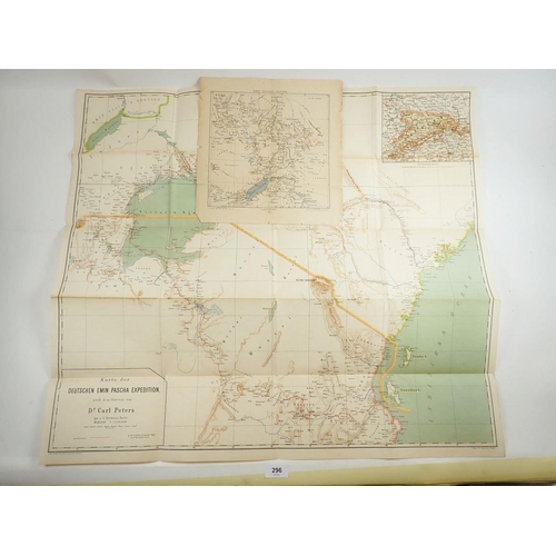 296 - Unusual route map of the Emin Pasha Relief Expedition (1886-9), 77 x 69cm, plus smaller map of Emin ... 