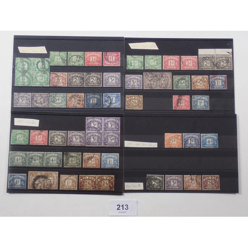 213 - GB: Mint & used KGV-QEII Postage Due on 11 stock-cards. Pairs, blocks, varieties both by type & inve... 