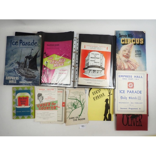 303 - A selection of various ephemera relating to theatre, mainly souvenir programmes c1950 to 1970