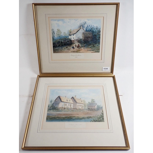 1114 - A pair of Victorian watercolours of cottages at Larkbere and Horringer, 17 x 25cm