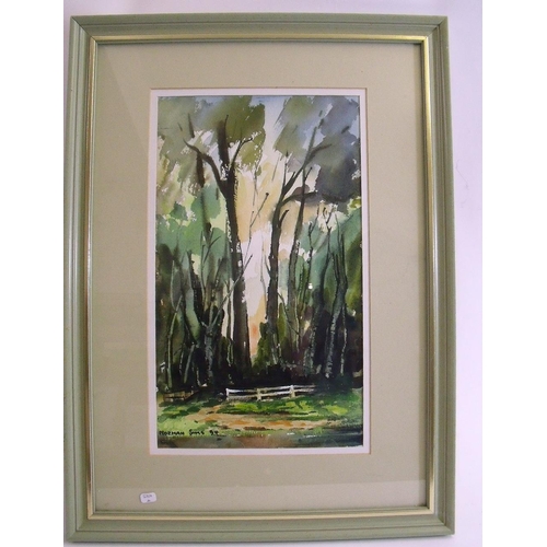 1026 - Norman Sims - watercolour path through the woods, 35 x 21cm