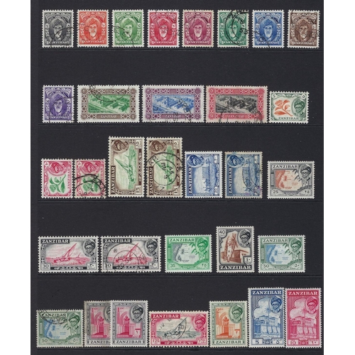 111 - Zanzibar: Four-page stock-page accumulation 1870s to 1950s incl India postally-cancelled or overprin... 