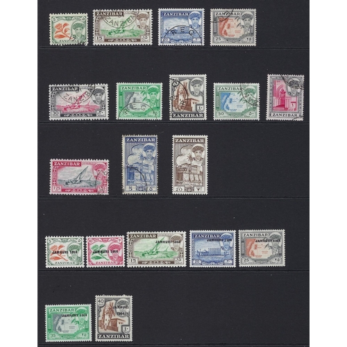 111 - Zanzibar: Four-page stock-page accumulation 1870s to 1950s incl India postally-cancelled or overprin... 