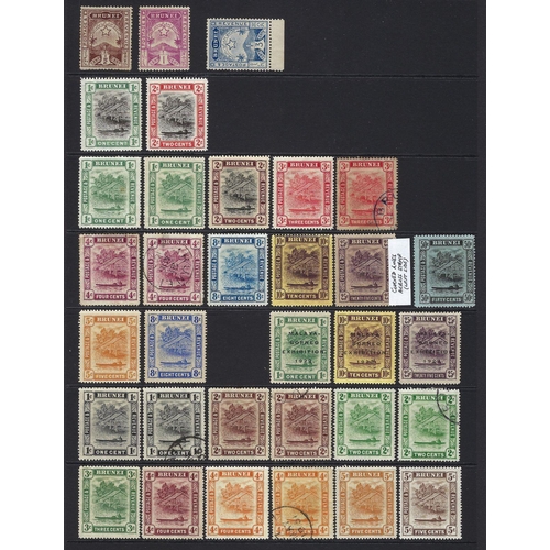 112 - Brunei: Mint & used accumulation on 4 stock-pages of defin/commem stamps from 1895 to 1970s. Incl 5c... 