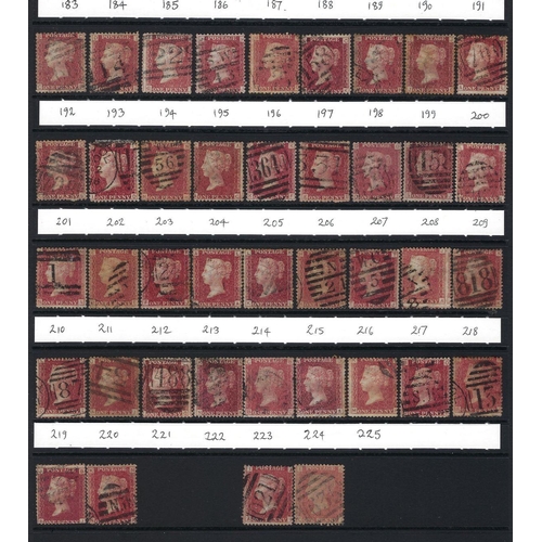 113 - GB: QV used 1d Penny Reds, LE, 1864-79 issues by plate nos complete from 71 up to the 220s. Various ... 