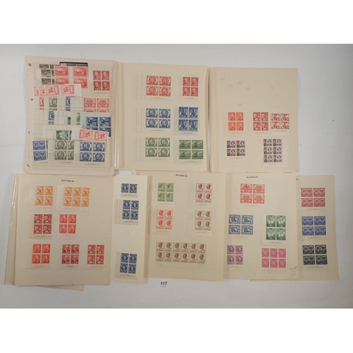 117 - Australia: Mounted & unmounted mint blocks & pairs with printer's detail from 1930s to late 40s. Pri... 