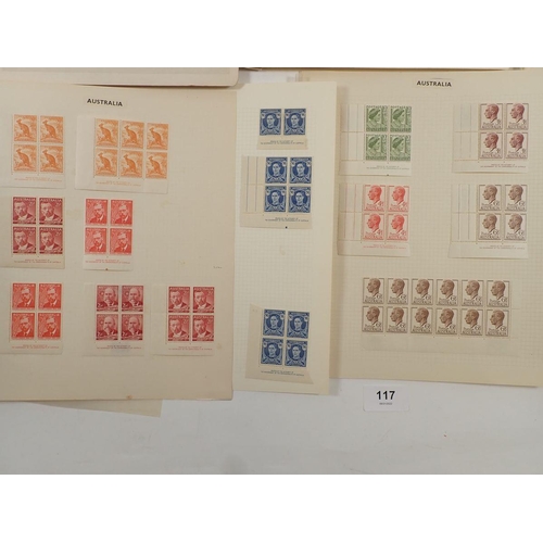 117 - Australia: Mounted & unmounted mint blocks & pairs with printer's detail from 1930s to late 40s. Pri... 