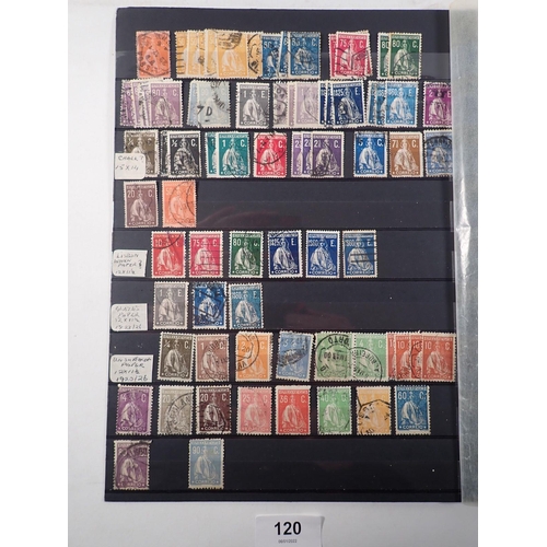 120 - Portuguese accumulation of defin/commem stamps on 8 stock-sheets, mainly of used Ceres issues, 1912 ... 