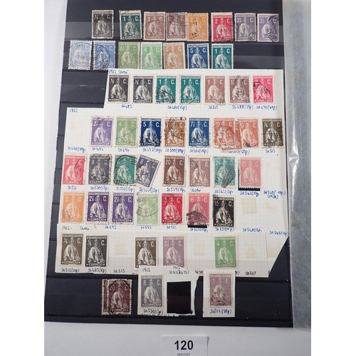 120 - Portuguese accumulation of defin/commem stamps on 8 stock-sheets, mainly of used Ceres issues, 1912 ... 