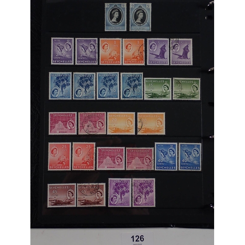 126 - Seychelles: 38 pages of mint/used QV to QEII defin, commem, postage due & fiscals in Hagner album. S... 