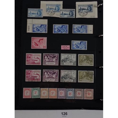 126 - Seychelles: 38 pages of mint/used QV to QEII defin, commem, postage due & fiscals in Hagner album. S... 