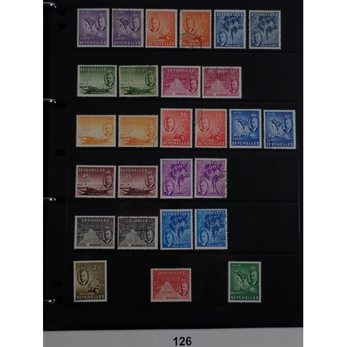 126 - Seychelles: 38 pages of mint/used QV to QEII defin, commem, postage due & fiscals in Hagner album. S... 