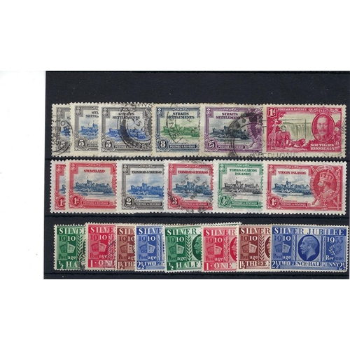 165 - KGV Silver Jubilee 1935 Omnibus stamps, mint & used, on 9 stock-cards and in packet. Some complete s... 