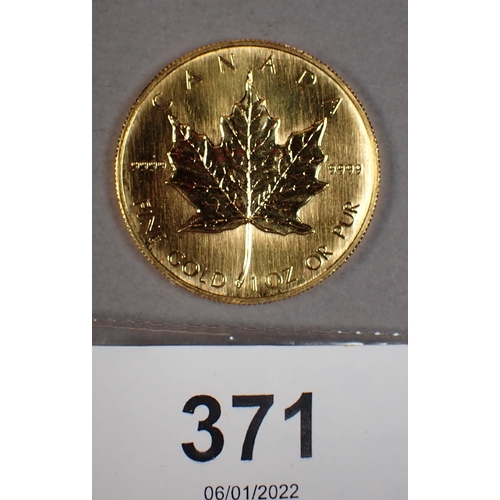 371 - Gold Canada 50 dollars 1987 maple leaf flanked by 0.9999 Mintage: 978,000 Elizabeth II - Condition: ... 