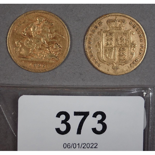 373 - Two Victoria gold half sovereigns including: Young Head 1865 and Veiled Bust 1896 - Condition: