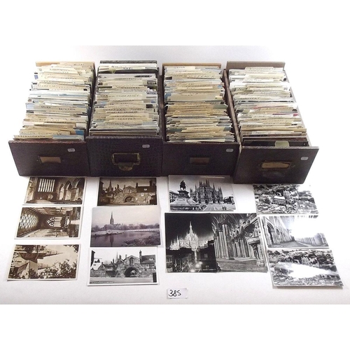 385 - Postcards: four filing boxes containing GB topo, roughly sorted alphabetically - mixed periods (100'... 