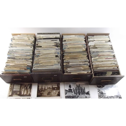 385 - Postcards: four filing boxes containing GB topo, roughly sorted alphabetically - mixed periods (100'... 