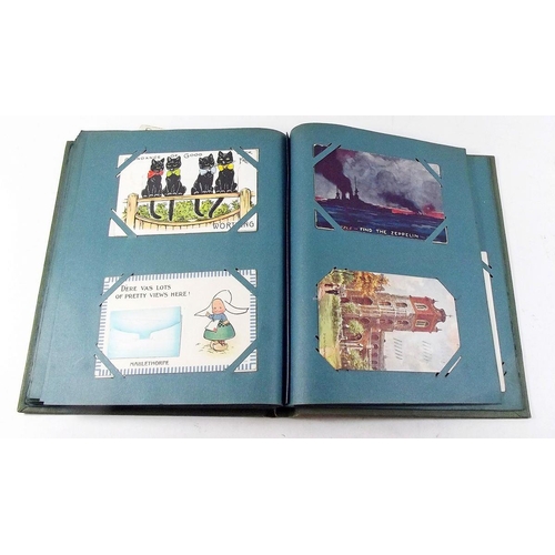 401 - Postcards: postcard album with ranges including shipping, children's, equine, cats and dogs, comic, ... 