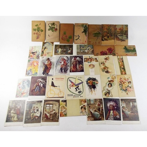 417 - A collection of postcards including six Art Nouveau Ladies postcards by Weltpostverein, a Raphael Ki... 