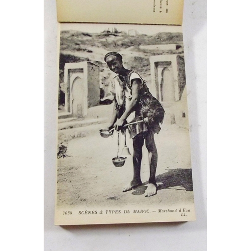 423 - Postcards - small selection of cards including military, booklet of Moroccan including topless ladie... 