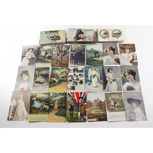 424 - Postcards: bundle of mixed cards including topo, Bamford song cards, comic, artists including Harry ... 