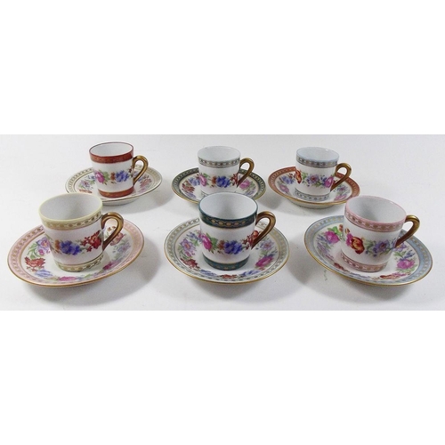 446 - A Porcelaine de Couleuvre coffee set printed band of flowers comprising: six cups and saucers