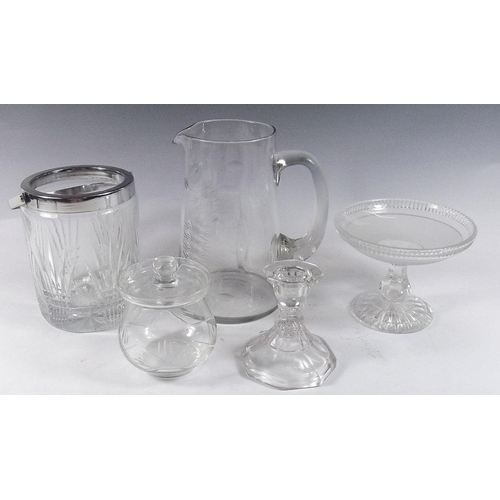 502 - A box of cut glass etc including hock glasses & jug