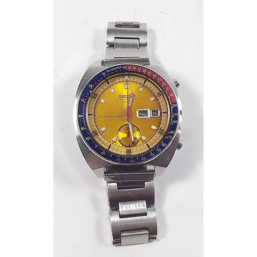 673 - A Seiko Chronograph automatic "Pogue" gentleman's wrist watch with yellow dial marked "Water 70m Pro...