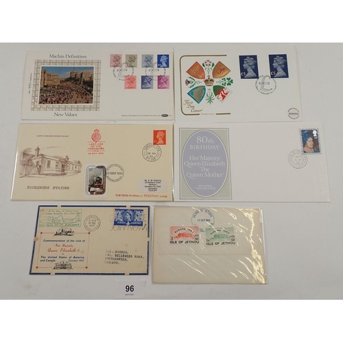 96 - GB: Box of 150+ QEII covers in Postmark Club book and loose - many of special interest; some Benham.... 