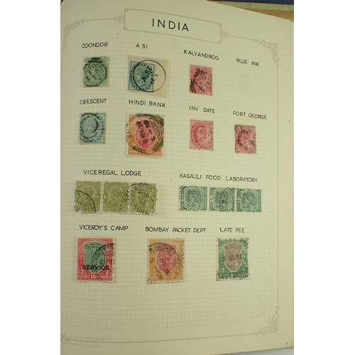 99 - India: Album of postmarks on mainly QV-KGVI defin, commem, official & pre-paid issues; cuts+covers. ... 