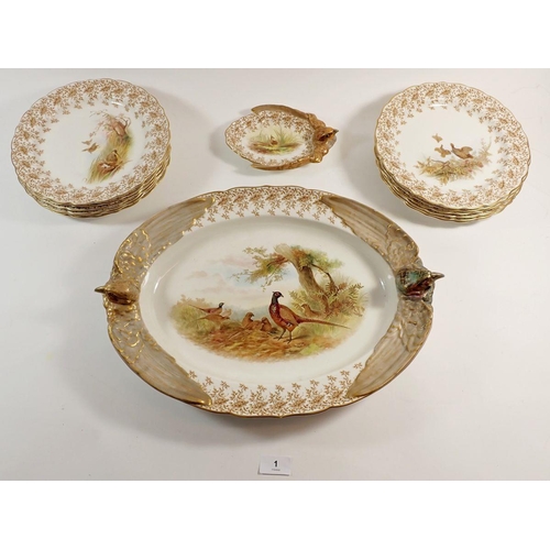 1 - A Royal Worcester Vitreous China game service comprising meat dish with bird head handles, twelve pl... 