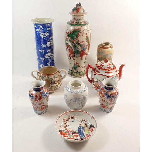 105 - A collection of Chinese and Japanese vases, teapot etc