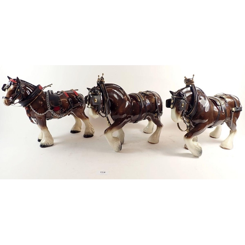 114 - Three Beswick large shire horses