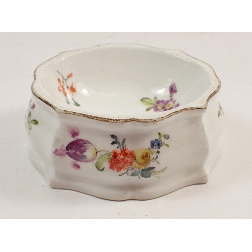 125 - A 19th century Meissen trencher salt, painted flowers, crossed swords mark to base