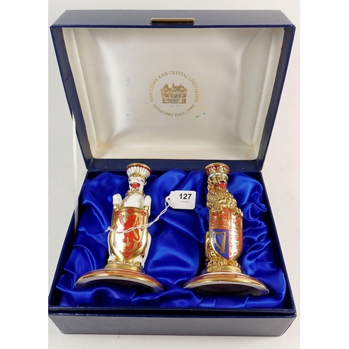 127 - A pair of Minton 'Mulberry Hall' Royal heraldic lion and unicorn figures,  219/250 limited edition, ... 