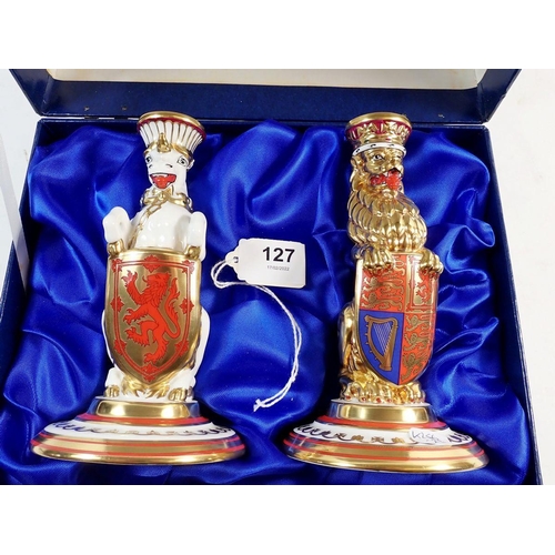 127 - A pair of Minton 'Mulberry Hall' Royal heraldic lion and unicorn figures,  219/250 limited edition, ... 