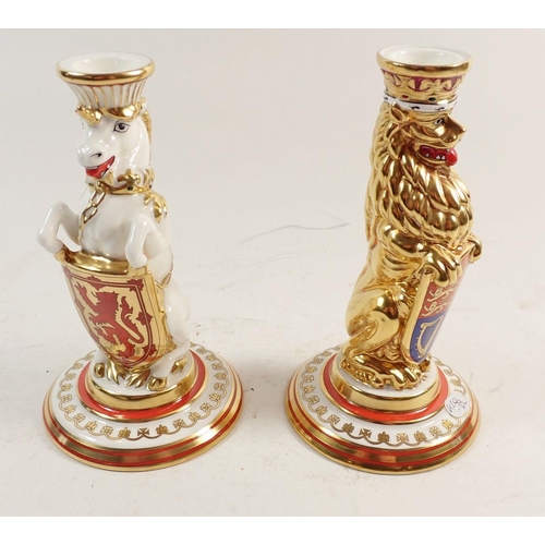 127 - A pair of Minton 'Mulberry Hall' Royal heraldic lion and unicorn figures,  219/250 limited edition, ... 