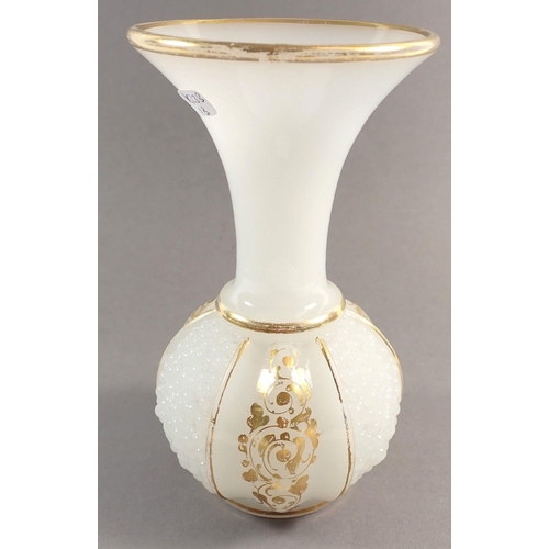 142 - A Victorian opaline and gilt glass vase with bubbled panel, 17cm tall