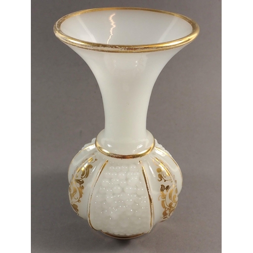 142 - A Victorian opaline and gilt glass vase with bubbled panel, 17cm tall