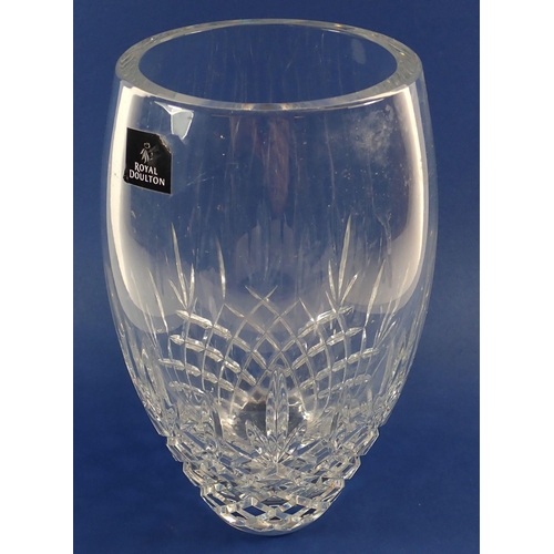 156 - A large cut glass Royal Doulton vase, 26cm