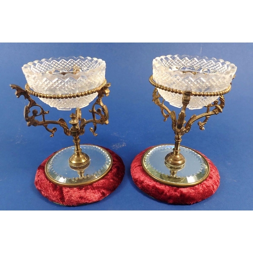 167 - A pair of gilt metal and mirrored fairy light holders, with glass holders impressed 'Fairy Pyramid, ... 