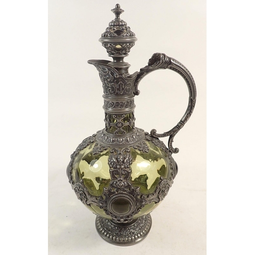 168A - A Renaissance style green glass and pewter claret jug, 26cm tall