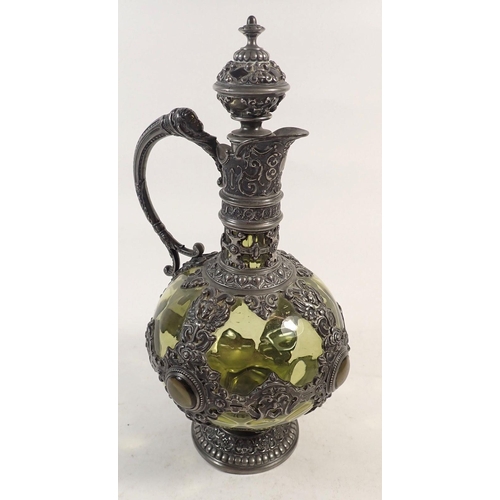 168A - A Renaissance style green glass and pewter claret jug, 26cm tall